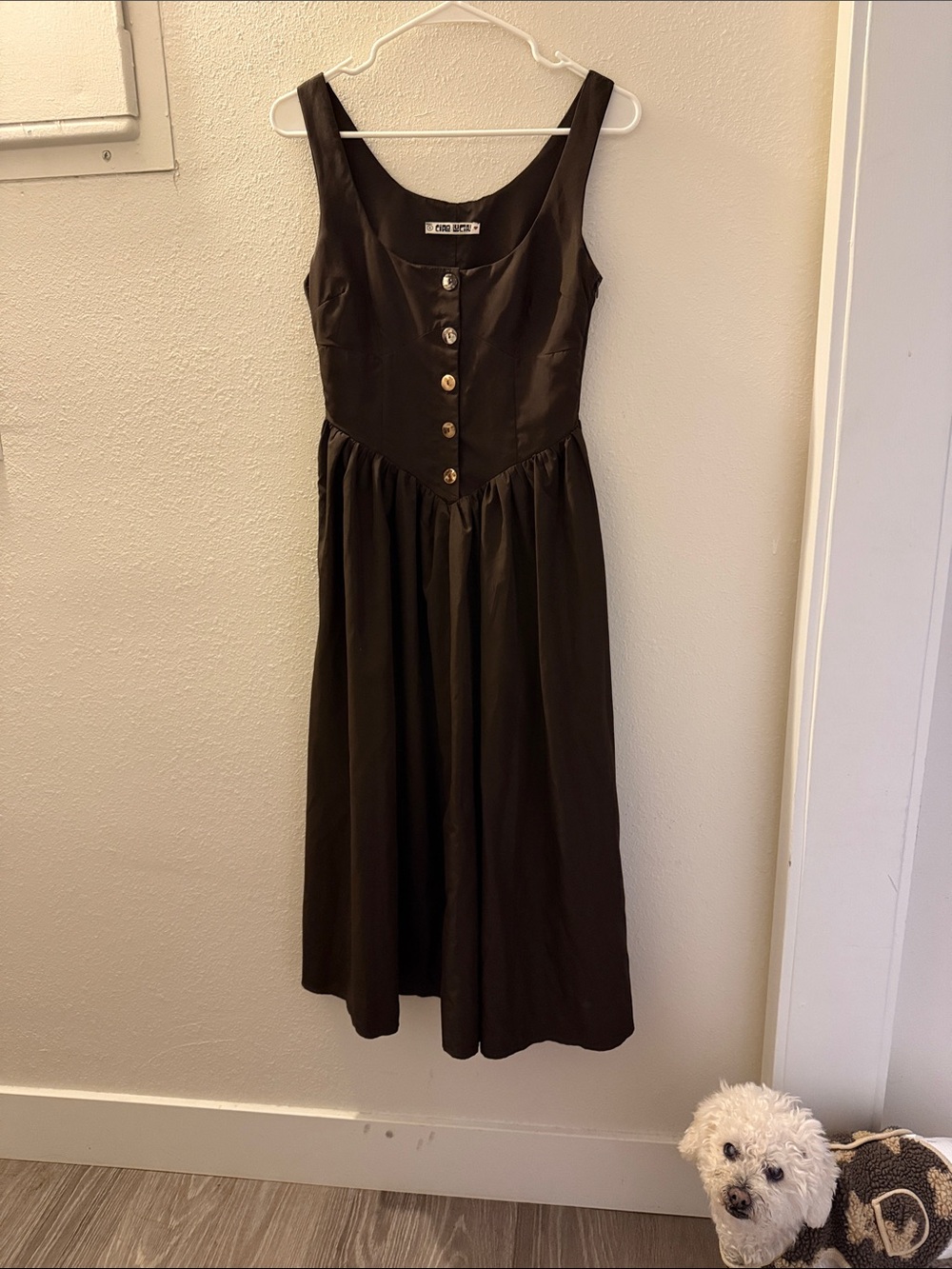 Classic Brown Button-Front Midi Dress